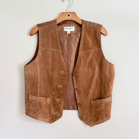 kathy ireland Jackets & Blazers - Western Suede Leather Camel Tan Vest Coastal Cowgirl Vintage Leather Vest